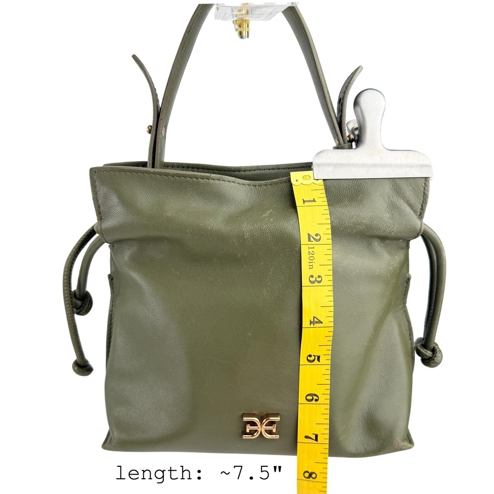 Sam Edelman Olive Green Leather Drawstring Bucket Bag Magnetic Closure Handbag - Picture 3 of 10